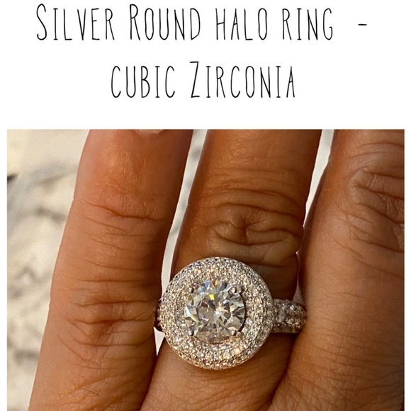 NEW Silver 925 Round Halo With Cubic Zirconia Stone - Picture 1 of 7